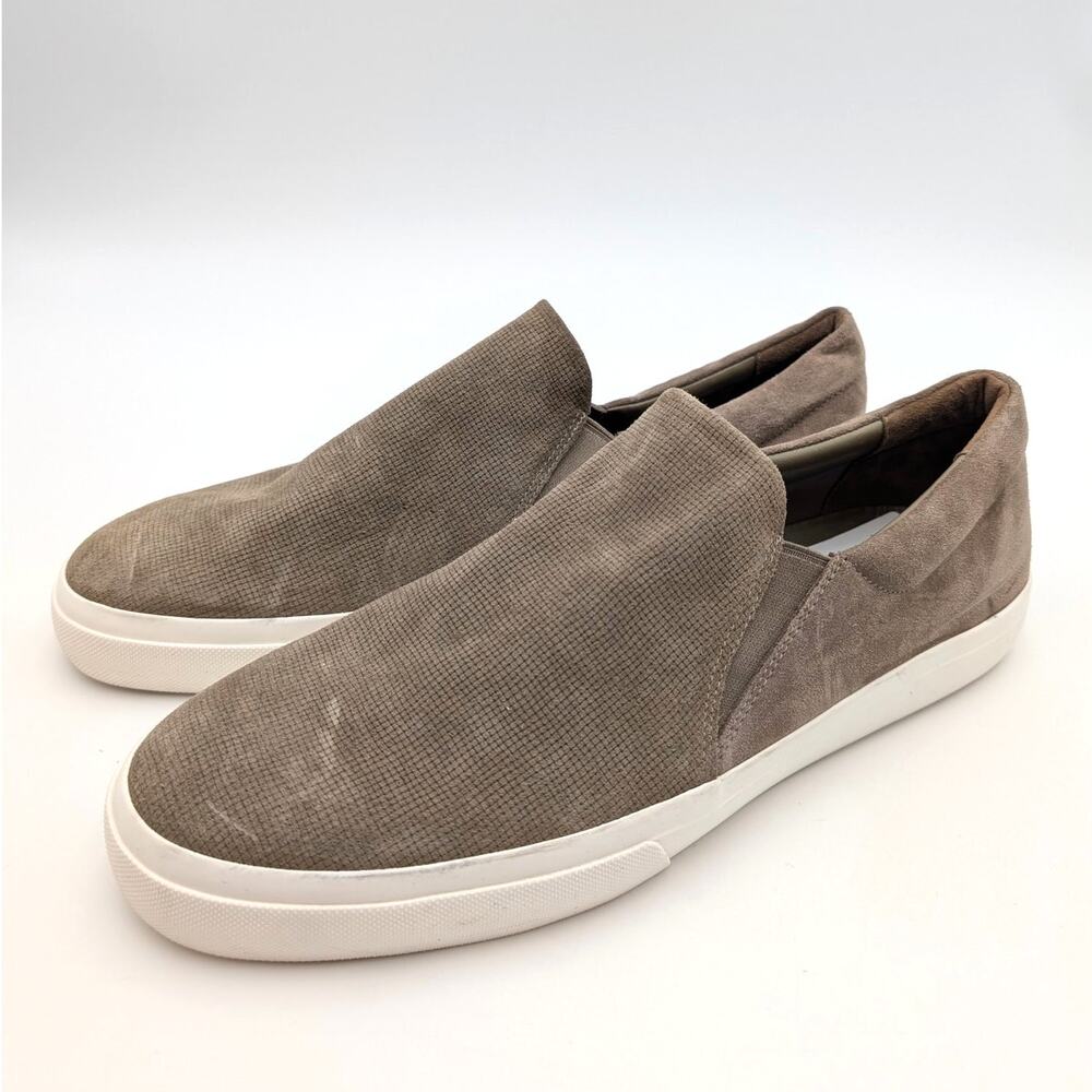 Vince Fletcher Suede Slip-On Sneakers Shoes Men's Grey Flint Size US12M EU46
